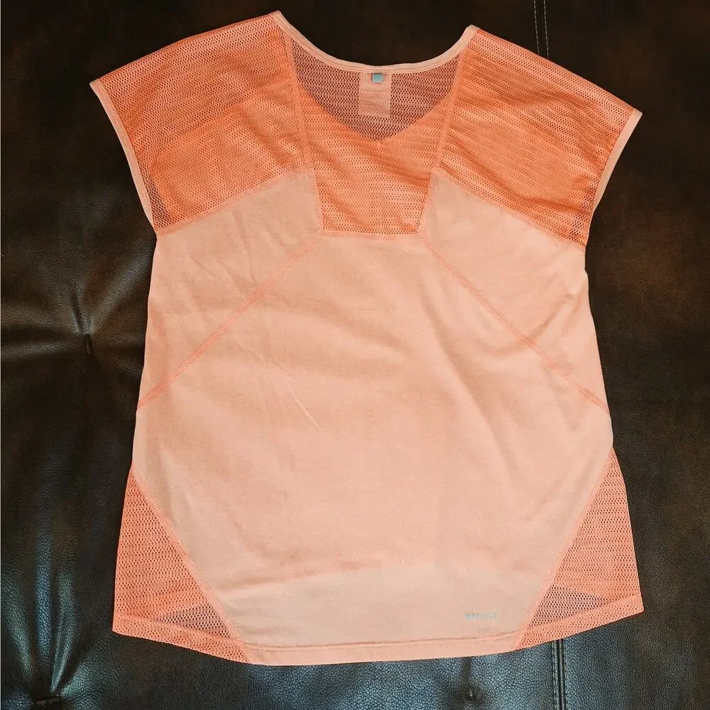 Nike Dri-FIT Womens Small Orange Mesh Panel Running Activewear Shirt Top EUC - S